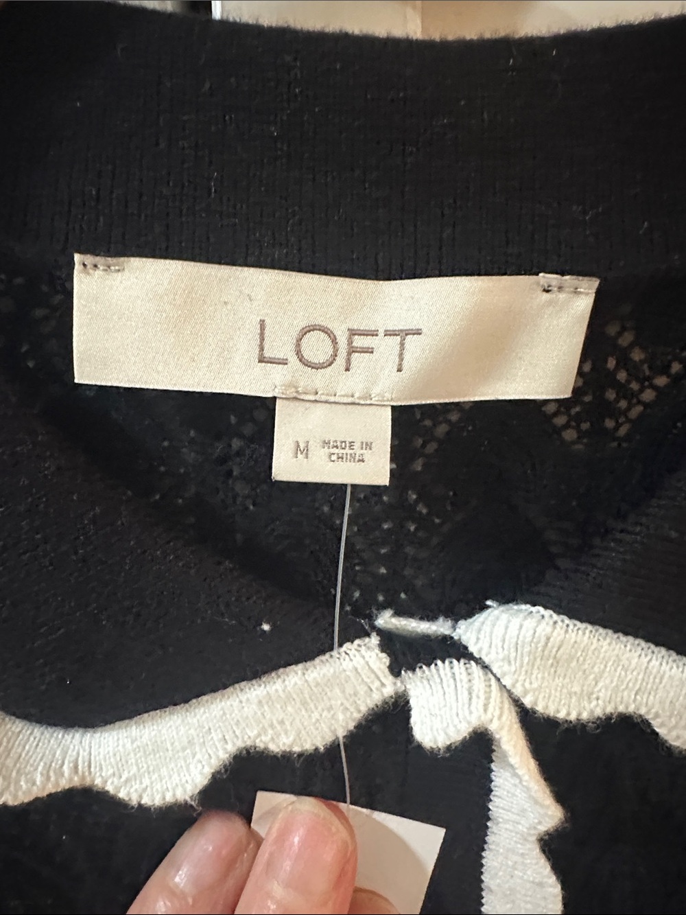 LOFT Black Cardigan with Cream Scalloped Trim - Picture 3 of 10